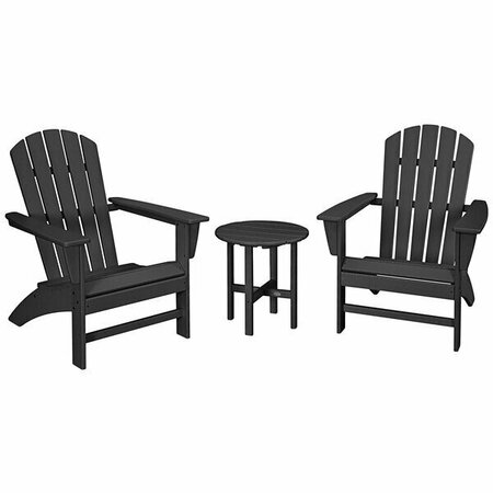 POLYWOOD Nautical Black Patio Set with Adirondack Chairs and Round Table 633PWS4981BL
